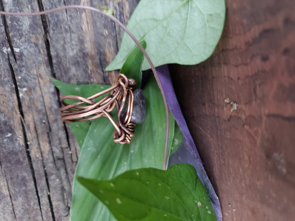 Copper & Amethyst Amulet Ring, 6.5