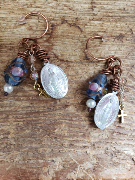 Miraculous Medal Rosary Earrings