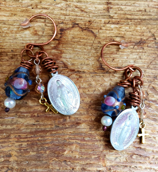 Miraculous Medal Rosary Earrings