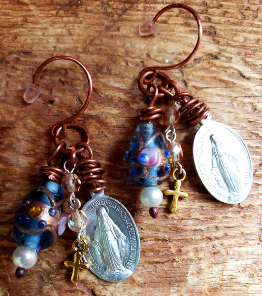 Miraculous Medal Rosary Earrings