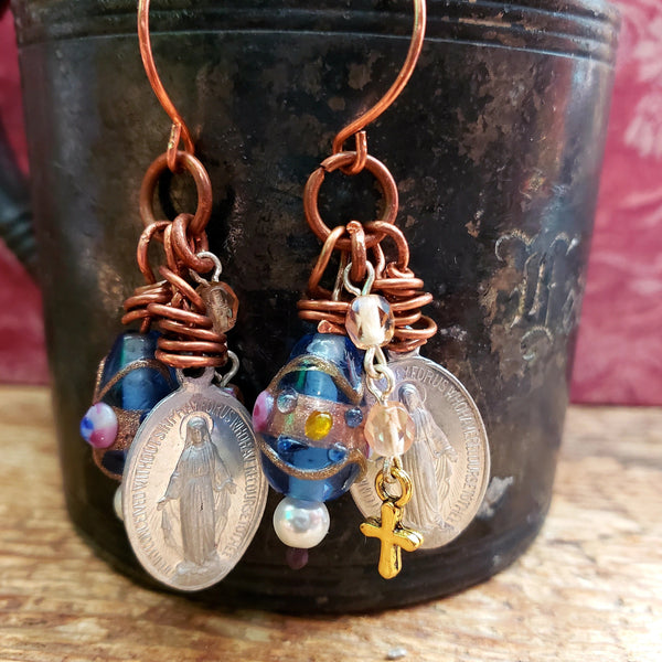 Miraculous Medal Rosary Earrings
