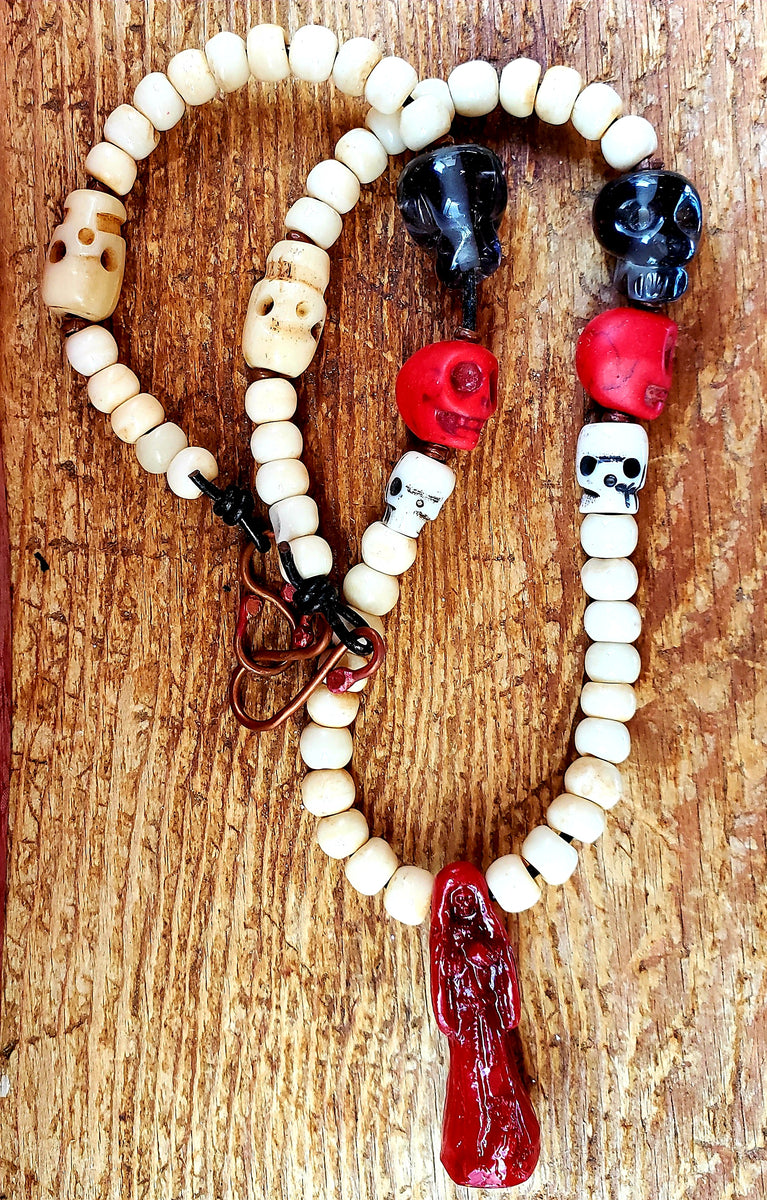 Bone Colored Santa shops Muerte Rosary