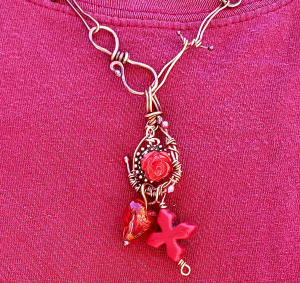 Santa Muerte Rosary Necklace - Howlite, Copper, Glass