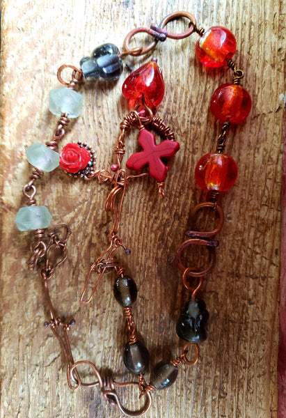 Santa Muerte Rosary Necklace - Howlite, Copper, Glass