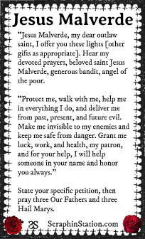 Jesus Malverde Mini Prayer Card, Wallet Sized