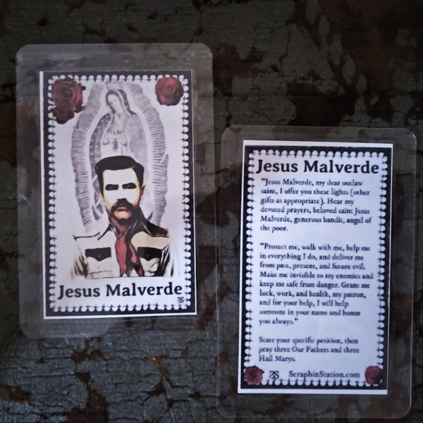 Jesus Malverde Mini Prayer Card, Wallet Sized