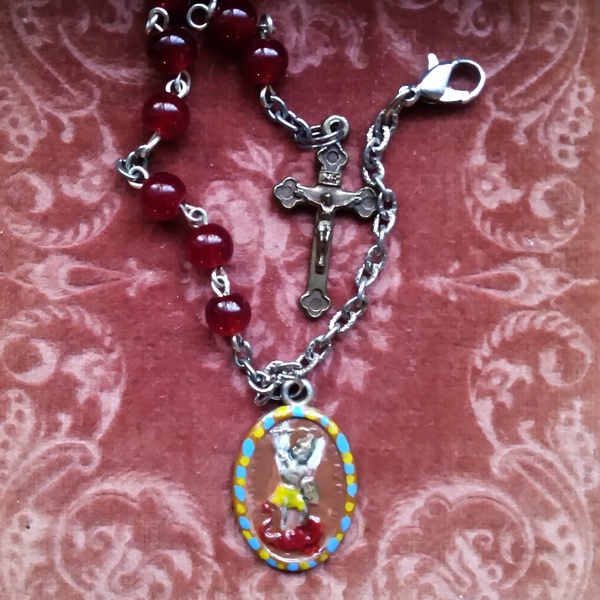 St. Michael Niner Chaplet Bracelet, Hand-painted Medal