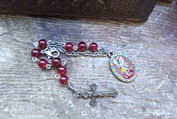 St. Michael Niner Chaplet Bracelet, Hand-painted Medal