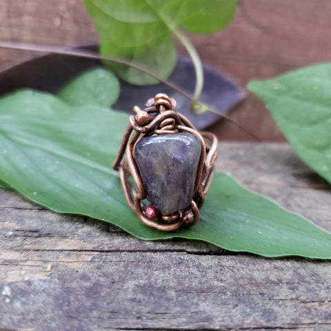 Copper & Amethyst Amulet Ring, 6.5