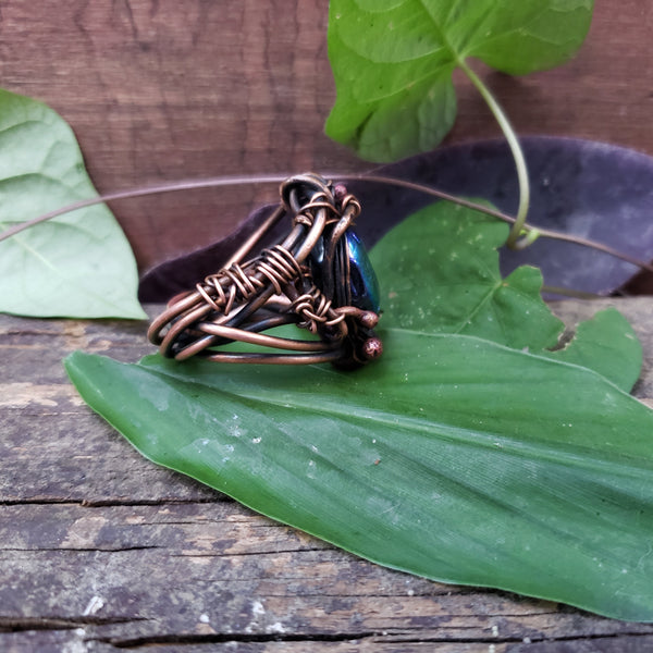 Copper Scarab Amulet Ring, 5.5