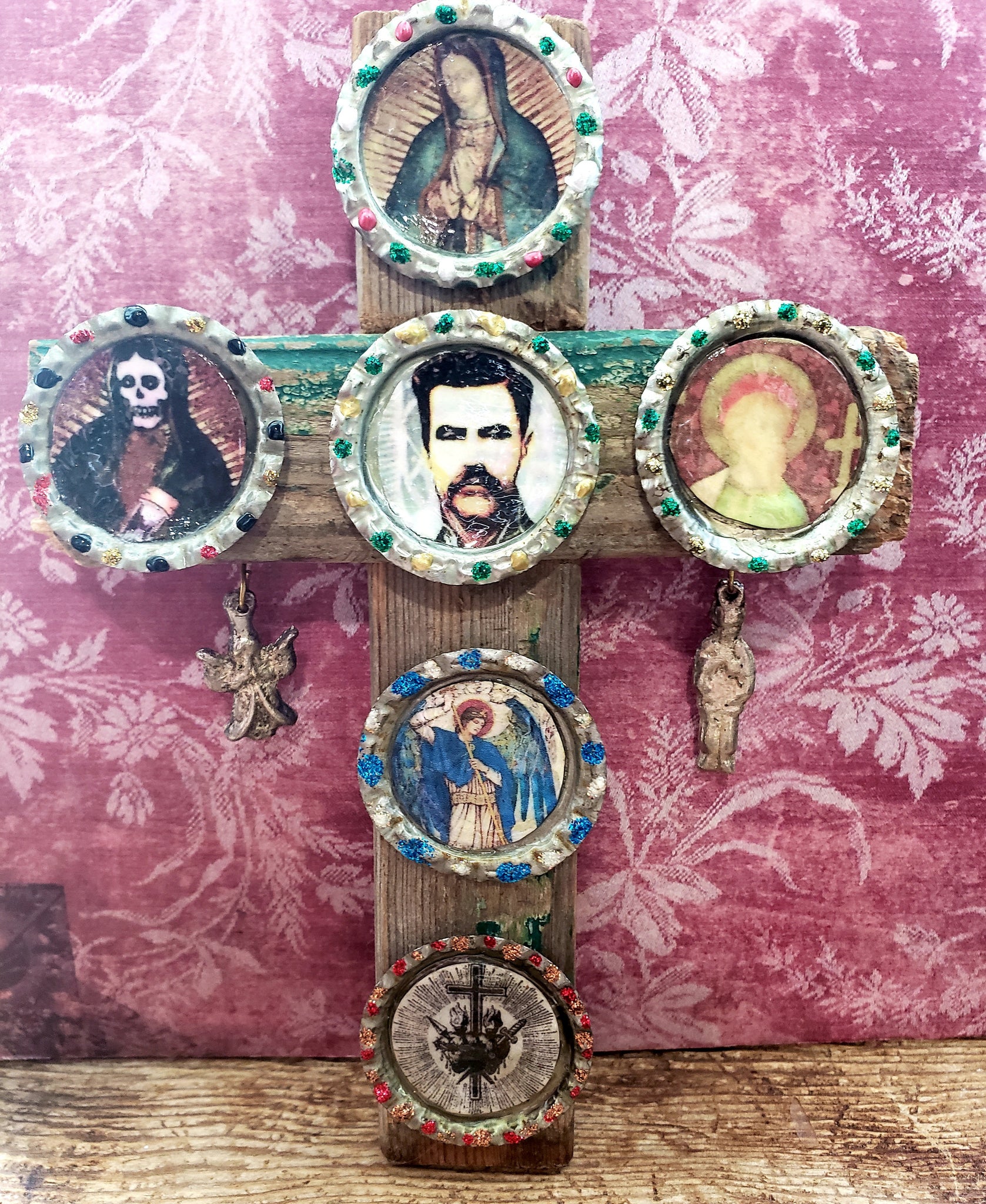 Jesus Malverde, Santa Muerte, St. Jude Folk Art Cross