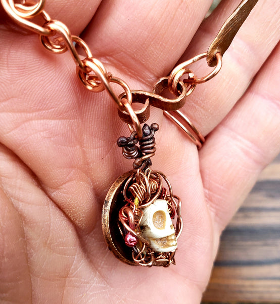 Santisima Muerte / Memento Mori Copper Amulet Necklace