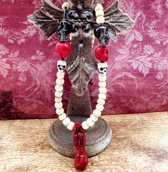 Santa Muerte Mala Beads - Bone, Stone, and Glass Rosary