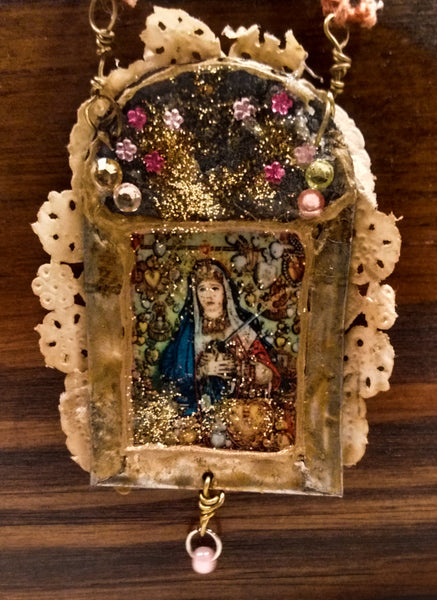 Mater Dolorosa in Monte Calvario Shrine Ornament, Vintage Patina