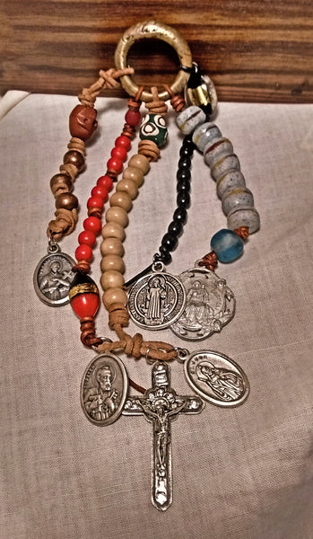 Five-Way Primitive Deconstructed Leather Hoodoo Rosary