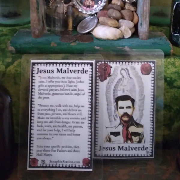 Jesus Malverde Mini Prayer Card, Wallet Sized