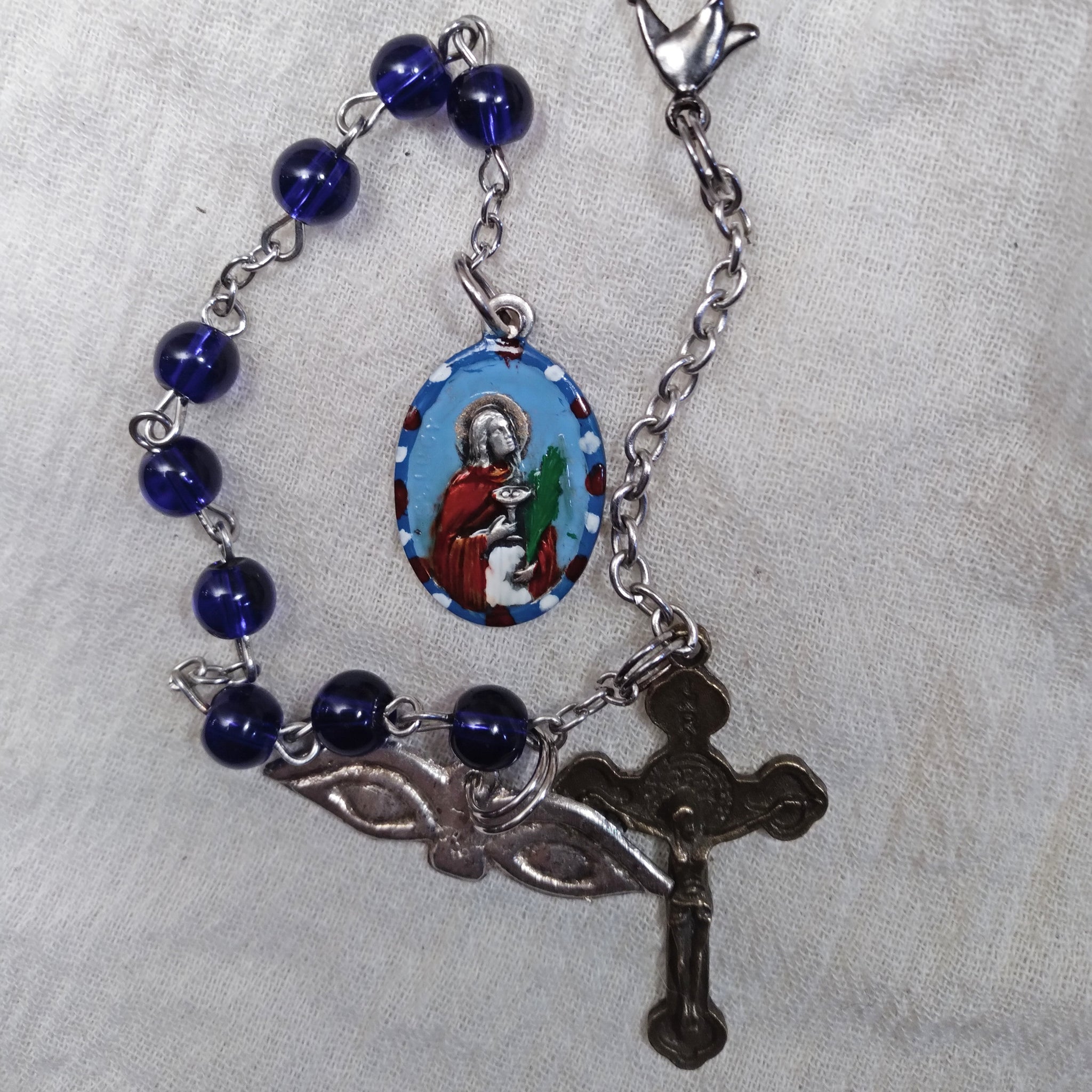 St. Lucy Chaplet Bracelet, Hand-painted Medal
