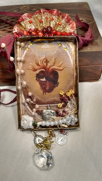 Sacred Heart and St. Benedict Tinwork Nicho Altar Ornament