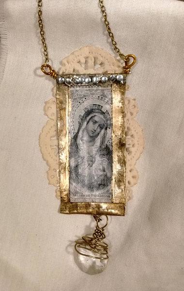 Virgin Mary Immaculate Heart Shrine Ornament, Vintage Patina